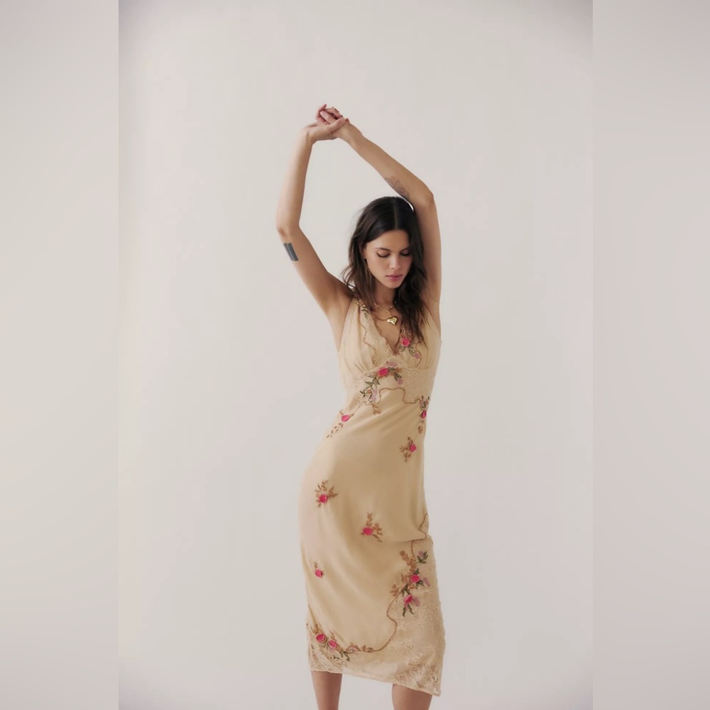 Free People Meet Again Midi Dress in Beige L - Picture 12 of 13